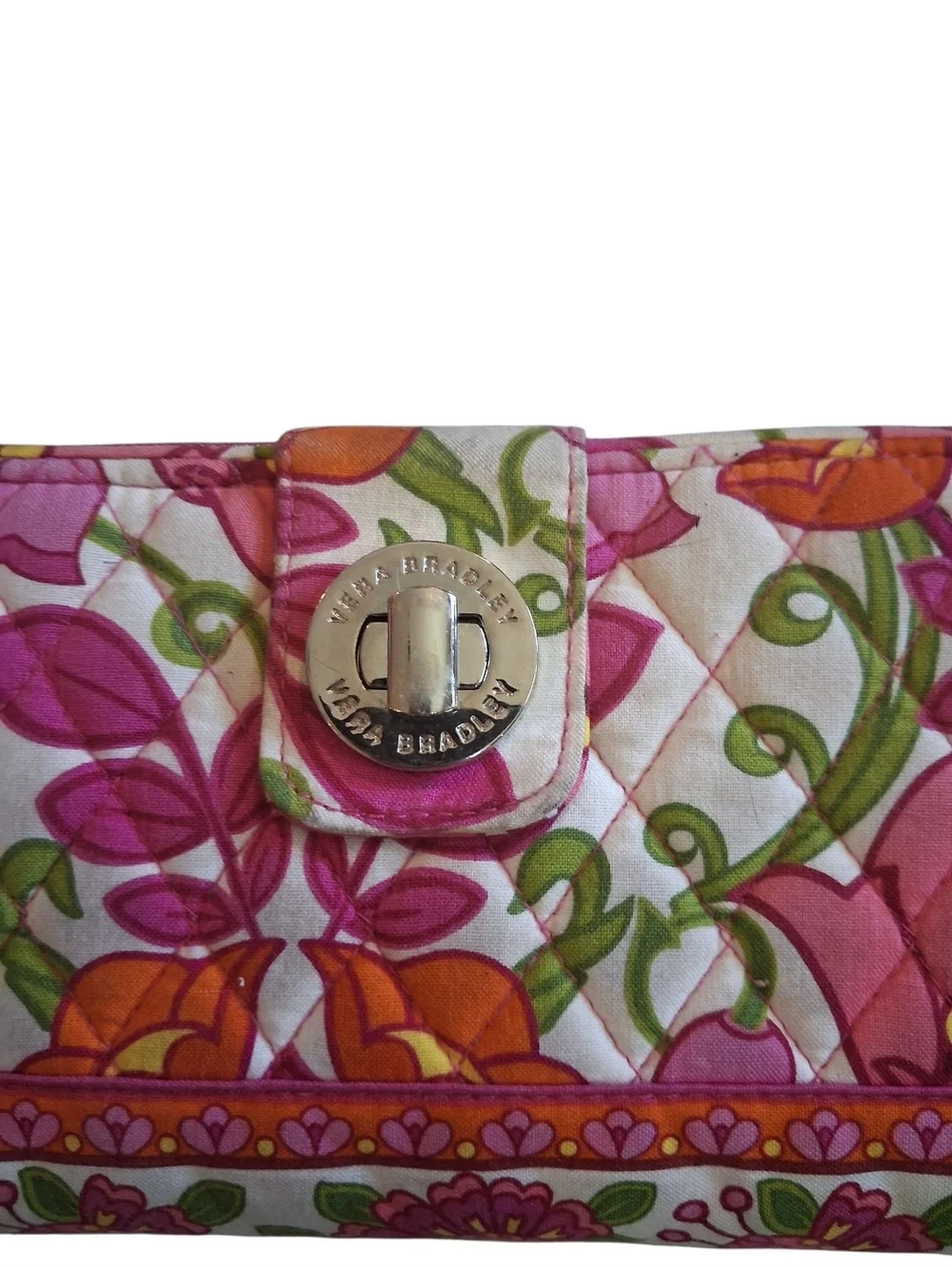 Vera Bradley Pink Orange Floral Quilted Zip Around Wallet - Picture 2 of 6